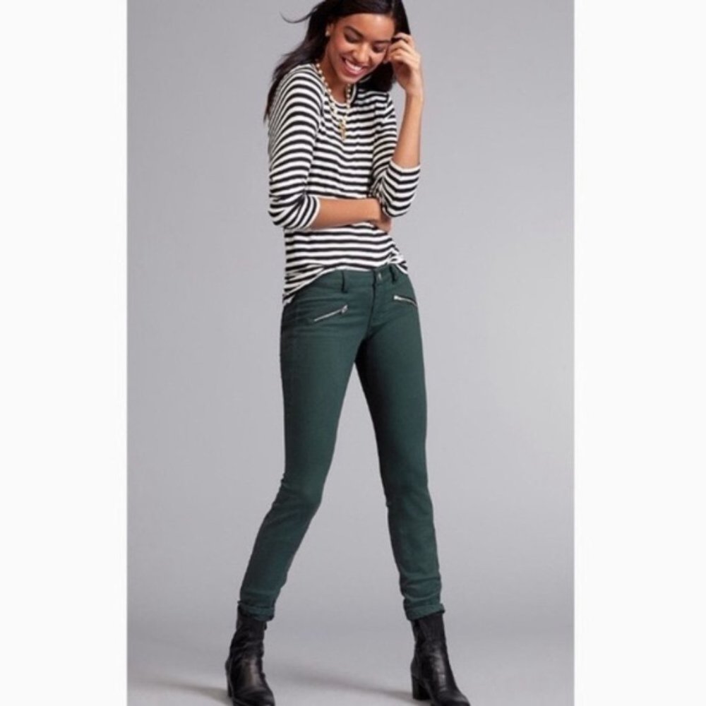 Cabi Hunter Green Zip Skinny Jeans #3388
